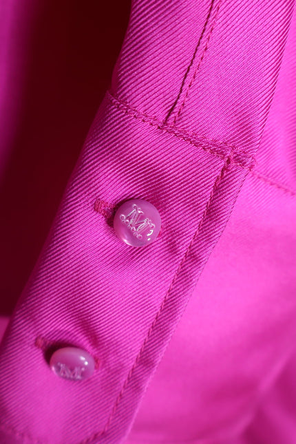 MAX MARA Silk Satin Button Down Shirt Fuchsia Pink Long Sleeve Blouse Women's 16