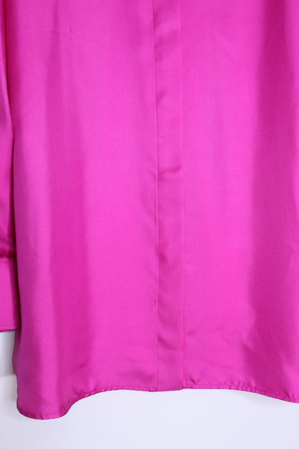 MAX MARA Silk Satin Button Down Shirt Fuchsia Pink Long Sleeve Blouse Women's 16