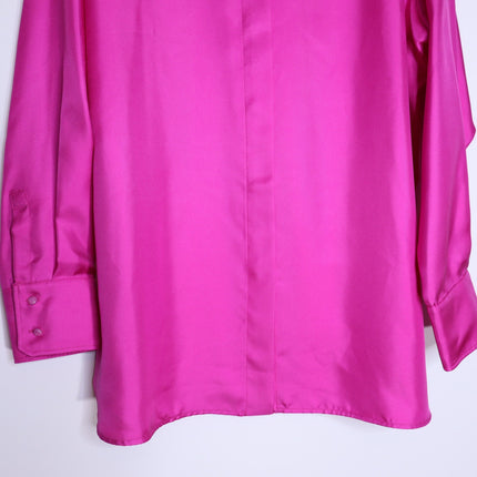 MAX MARA Silk Satin Button Down Shirt Fuchsia Pink Long Sleeve Blouse Women's 16