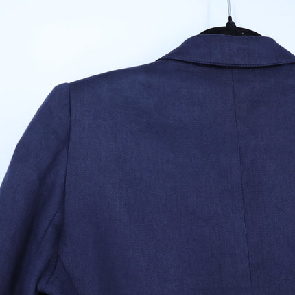 Smythe Linen Blazer Navy Blue 3/4 Sleeve Single Breasted Women's 4