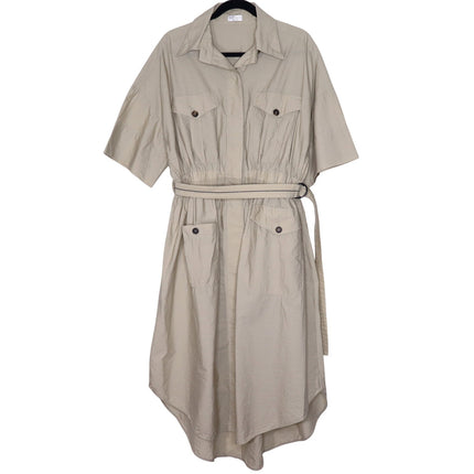 BRUNELLO CUCINELLI Belted Safari Shirtdress Khaki Short Sleeve Women's XL/US 10
