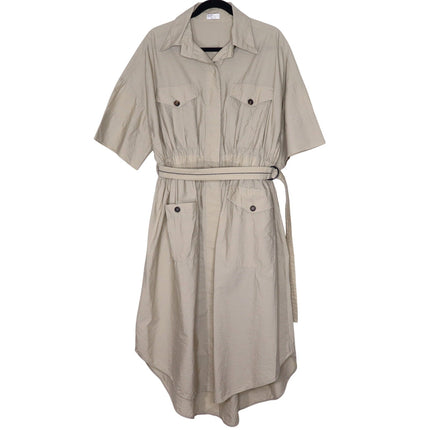 BRUNELLO CUCINELLI Belted Safari Shirtdress Khaki Short Sleeve Women's XL/US 10