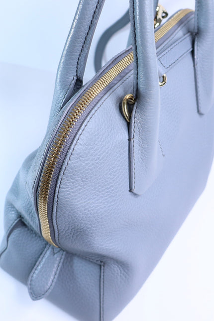 BURBERRY Greenwood Bowling Bag Grey Pebbled Leather with Plaid Lining Crossbody