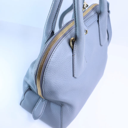 BURBERRY Greenwood Bowling Bag Grey Pebbled Leather with Plaid Lining Crossbody