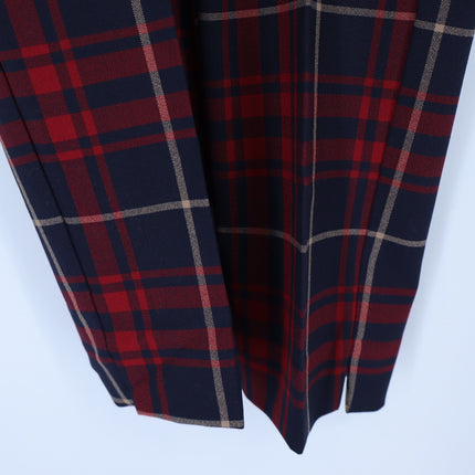 Zara Basic Plaid Skinny Trouser Red and Navy NWT Split Hem Pant Women's XS