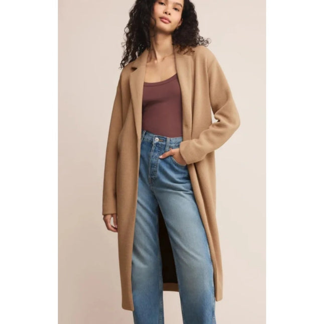 Z Supply Mason Knit Coat Camel One Button Midi Long Sleeve Jacket Women's XS