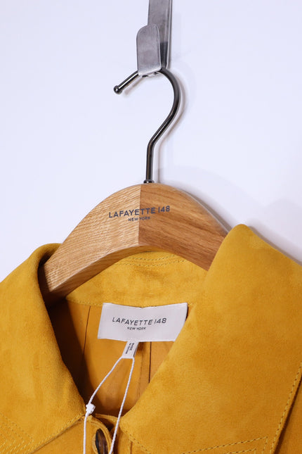 LAFAYETTE 148 NEW Clyde Laser Cut Suede Jacket Spiced Honey Yellow Women's XL
