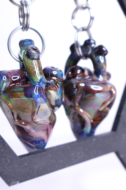 GLASSWEAR STUDIOS Handmade Anatomical Heart Weights Oil Slick 10g/2.5mm Hangers