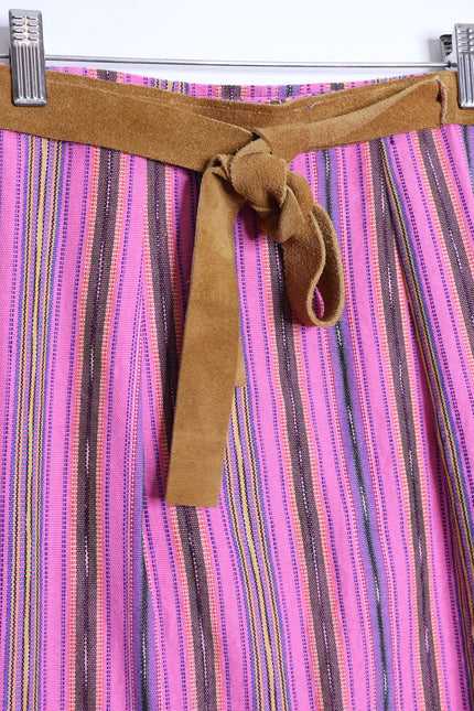 CUCA Falda Striped Woven Wrap Maxi Skirt Pink Multicolor Column Women's OSFM