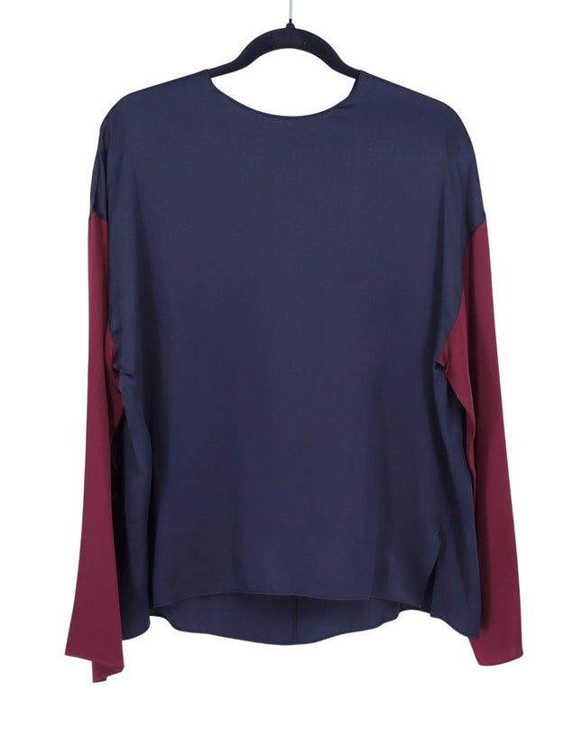 Vince Colorblock Silk Blouse Coastal Merlot Relaxed Long Sleeve Women's M
