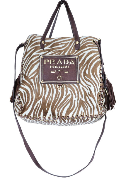 PRADA Spectrum Zebra Print Crossbody Bag Dyed Calf Fur Convertible Luxury Purse