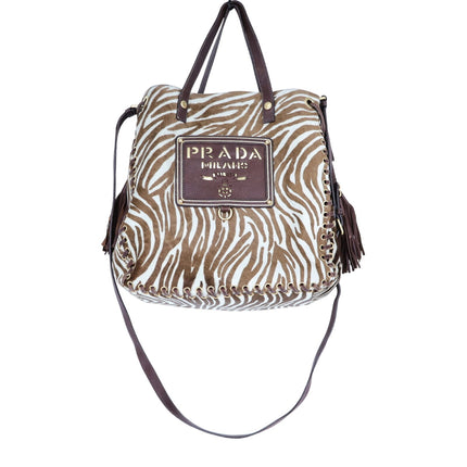 PRADA Spectrum Zebra Print Crossbody Bag Dyed Calf Fur Convertible Luxury Purse