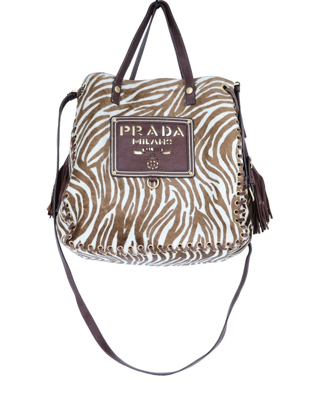 PRADA Spectrum Zebra Print Crossbody Bag Dyed Calf Fur Convertible Luxury Purse