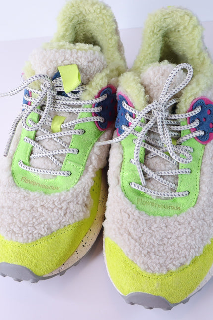 FLOWER MOUNTAIN Kotetsu Teddy Sneakers White Multicolor Lace Up Women's 8