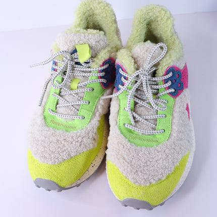 FLOWER MOUNTAIN Kotetsu Teddy Sneakers White Multicolor Lace Up Women's 8