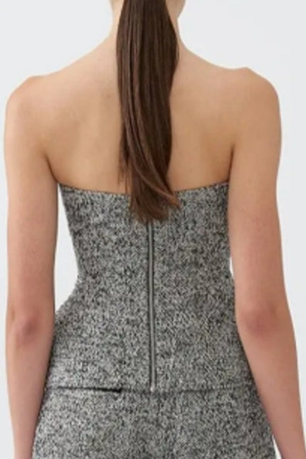 NOCTURNE Tweed Strapless Corset Top Sweet Heart Neck Black and White Women's XL