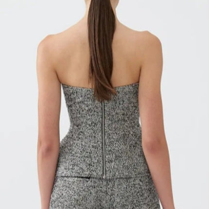 NOCTURNE Tweed Strapless Corset Top Sweet Heart Neck Black and White Women's XL