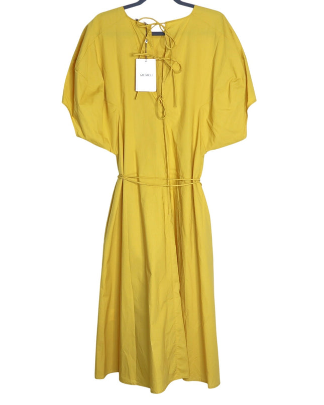 MEIMEIJ NWT Waist Tie Midi Dress Mustard Yellow Back Tie Women's 44/US 10
