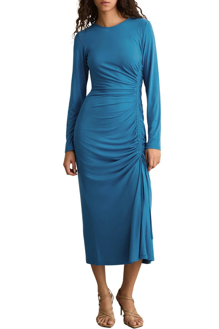 REISS Rosie Long Sleeve Maxi Dress Blue Side Ruching Women's 8