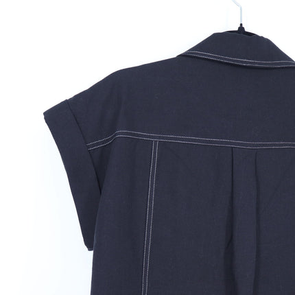 Brave + True Portia Shirt Black Contrast Stitch Roll Tab Sleeve Women's XS