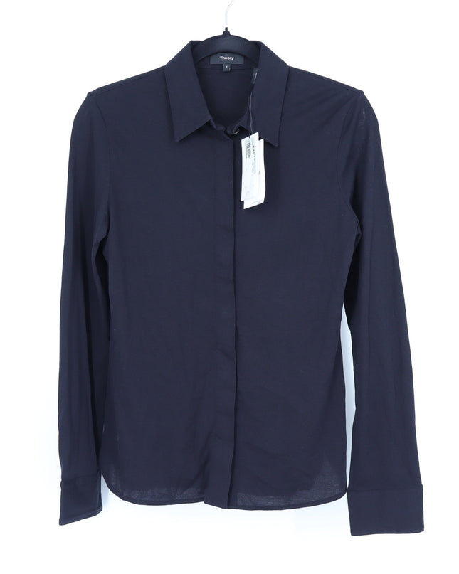 Theory Apex Tee Fitted Shirt NWT Black Button Up Collared Blouse Women's S