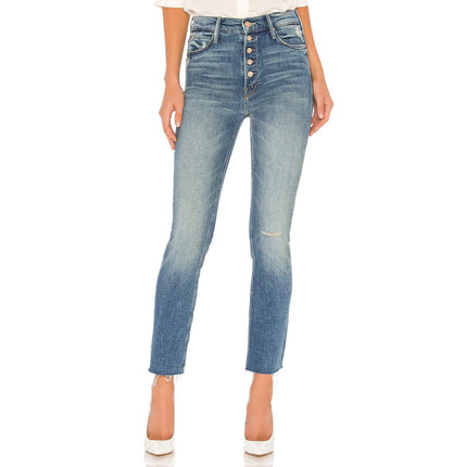 Mother Pixie Dazzler Ankle Fray Jeans Blue Popism Mid Rise Button Fly Women's 24