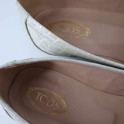 Tod's Double T Croc-Embossed Leather Loafer Ivory Slip On Women's 35/US 5
