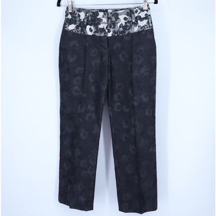 VERA WANG Brocade Silk Dress Pants Floral Black and Silver Women's 0