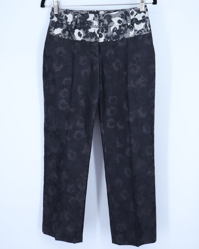VERA WANG Brocade Silk Dress Pants Floral Black and Silver Women's 0