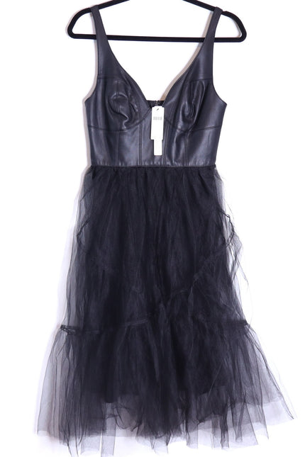 BY ANTHROPOLOGIE NWT Faux Leather Dress Black Tulle Sleeveless Women's 2