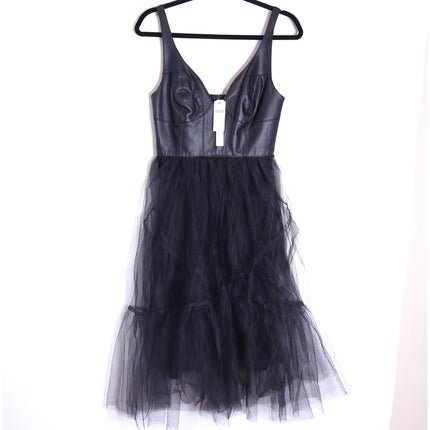 BY ANTHROPOLOGIE Faux Leather Dress NWT Black Tulle Sleeveless Women's 2