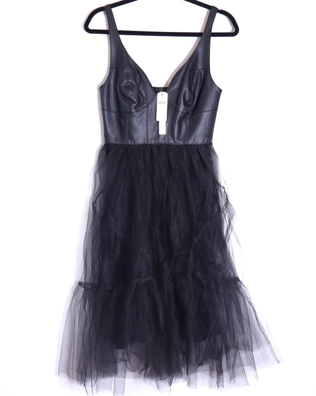 BY ANTHROPOLOGIE Faux Leather Dress NWT Black Tulle Sleeveless Women's 2