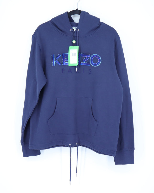 Kenzo Logo Hoodie Sweatshirt NWT Blue Embroidered Graphic Pullover Men's L