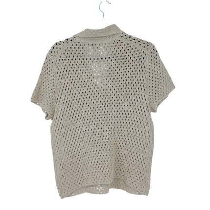 Vince Macrame Cotton Polo Sweater Pale Nut Open Knit Pullover Women's L