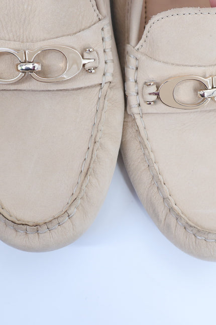 COACH Naomi C-Bit Loafer Beige Leather Slip On Driving Shoe Women's 9B