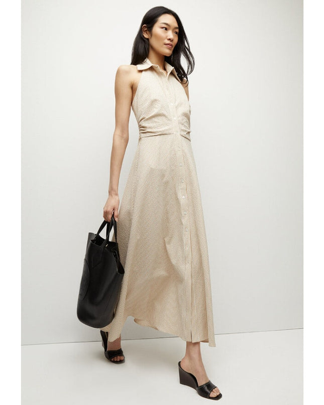 VERONICA BEARD Mackey Seersucker Dress Khaki White NWT Stretch Cotton Women's 10