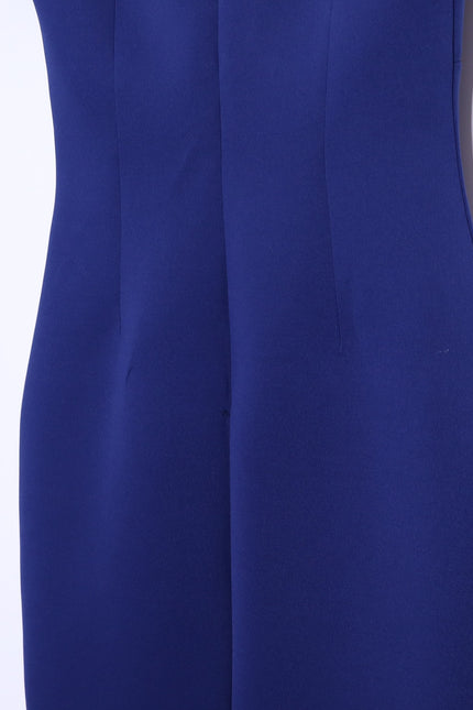 BADGLEY MISCHKA Ruffled Off-Shoulder Sheath Dress Navy Stretch Scuba Women's 4