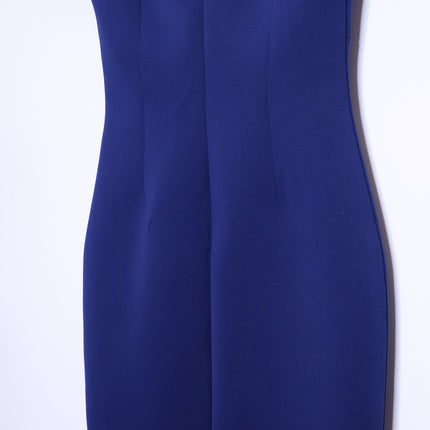 BADGLEY MISCHKA Ruffled Off-Shoulder Sheath Dress Navy Stretch Scuba Women's 4