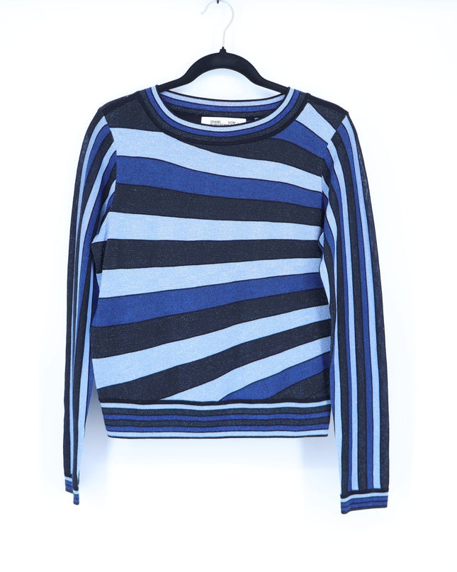 Diane von Furstenberg Joletta Sweater Sunburst Metallic Striped Blue Women's M