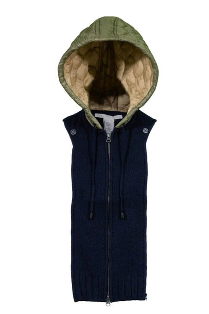 VERONICA BEARD Orine Navy Quilted Hoodie Dickey Wool Sweater Women's OS