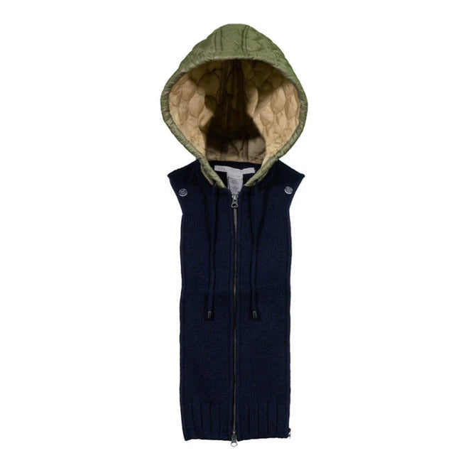 VERONICA BEARD Orine Navy Quilted Hoodie Dickey Wool Sweater Women's OS