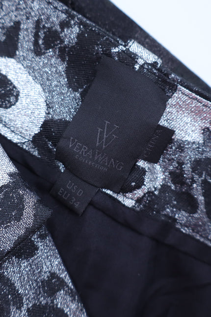 VERA WANG Brocade Silk Dress Pants Floral Black and Silver Women's 0