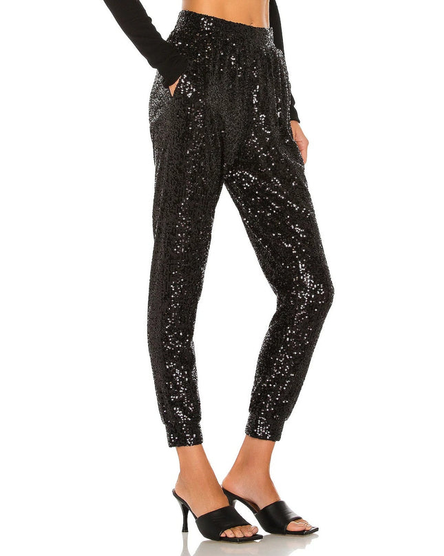 Steve Madden Glitter End Jogger Black NWT Pull On Sequin Women's L