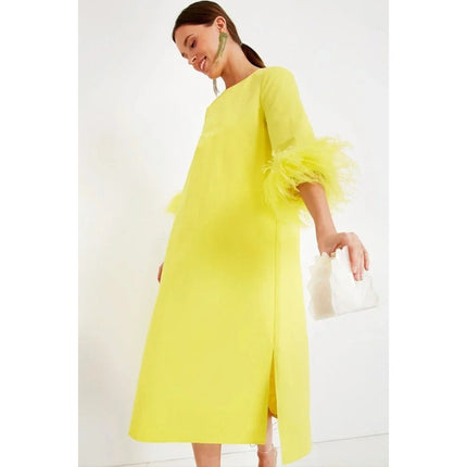 TUCKERNUCK Feather Jamie Dress Citron Yellow NWT Midi 3/4 Sleeve Women's M