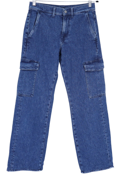 7 FOR ALL MANKIND Tess Cargo Jeans Blue Mid Rise Straight Dark Wash Women's 26