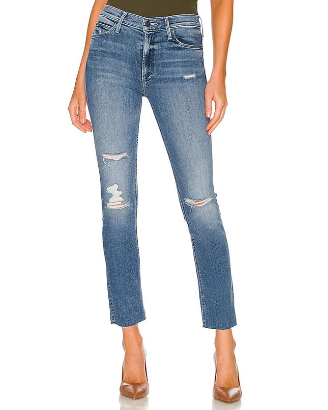 MOTHER Blue Dazzler Ankle Fray Jeans Mid Rise Weekend Warrior Women's 29