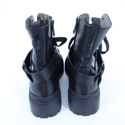BRUNELLO CUCINELLI Monili Combat Boots Black Leather Lace Up Women's 40/US 10