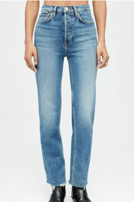 RE/DONE Comfort Stretch High Rise Jeans Stove Pipe Mid 70s Blue Women's 25