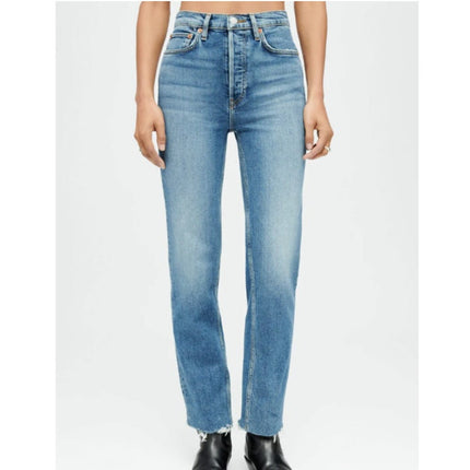 RE/DONE Comfort Stretch High Rise Jeans Stove Pipe Mid 70s Blue Women's 25