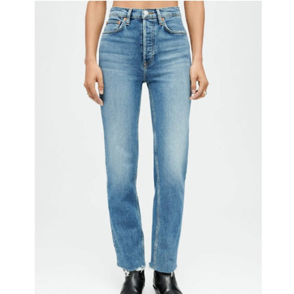 RE/DONE Comfort Stretch High Rise Jeans Stove Pipe Mid 70s Blue Women's 25